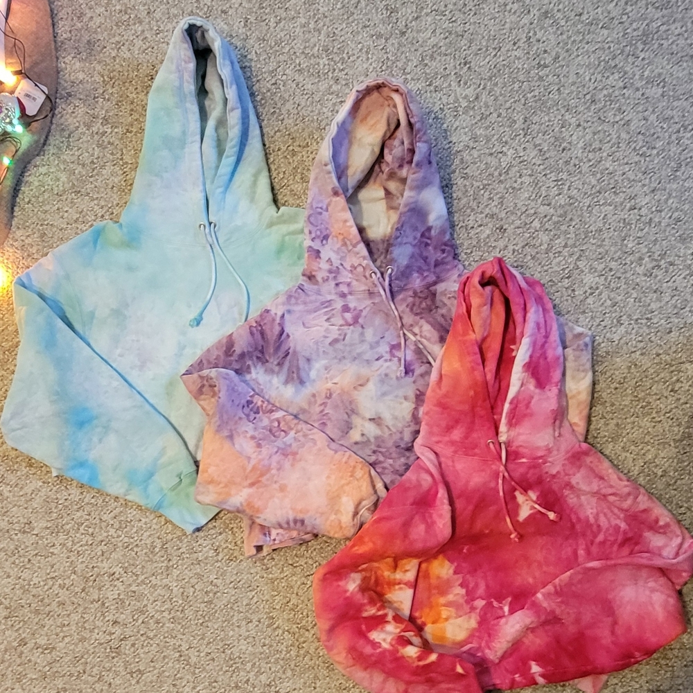 3/Set Of THREE Colorful Tie-Dye Cropped Champion Hoodies - Picture 3 of 16